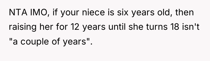NTA IMO, if your niece is six years old, then...