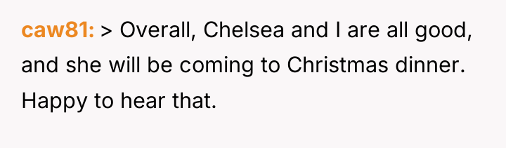 caw81 > Overall, Chelsea and I are all good, and...