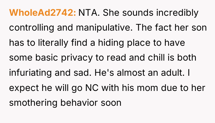 WholeAd2742 NTA. She sounds incredibly controlling and manipulative. The fact...
