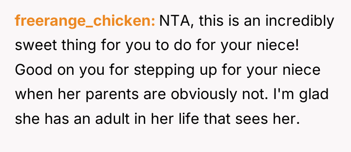freerange_chicken NTA, this is an incredibly sweet thing for you...