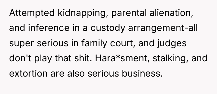 Attempted kidnapping, parental alienation, and inference in a custody arrangement-all...