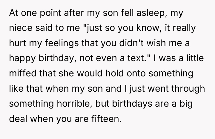 At one point after my son fell asleep, my niece...