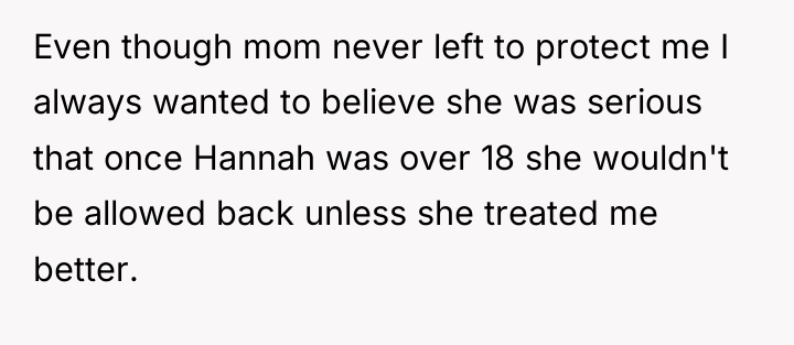 Even though mom never left to protect me I always...