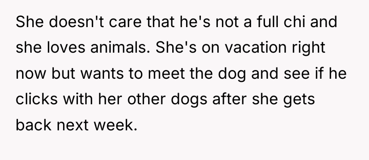 She doesn't care that he's not a full chi and...
