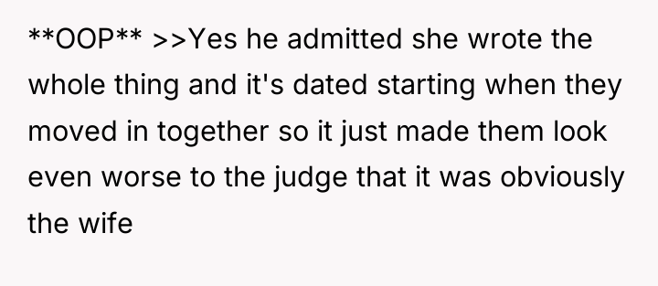 **OOP** >>Yes he admitted she wrote the whole thing and...