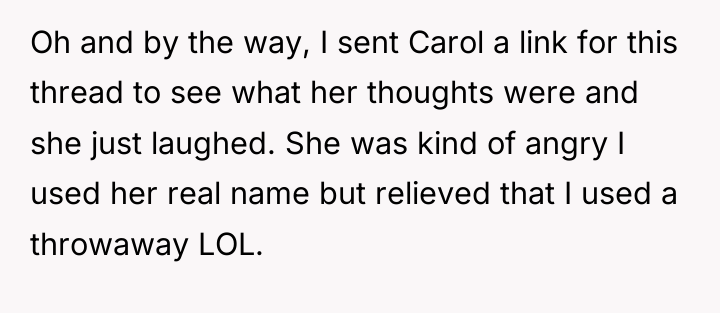 Oh and by the way, I sent Carol a link...