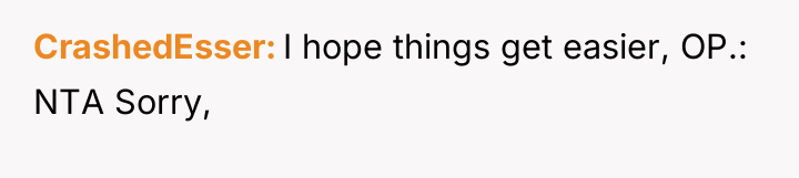 CrashedEsser I hope things get easier, OP.: NTA Sorry,