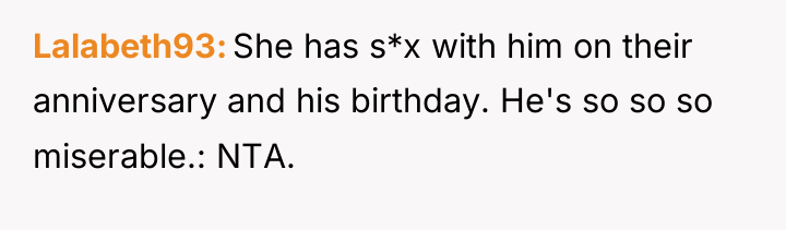Lalabeth93 She has s*x with him on their anniversary and...