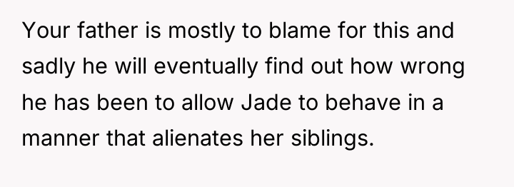 Your father is mostly to blame for this and sadly...