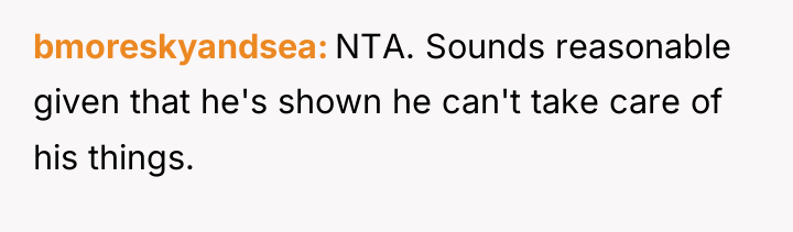 bmoreskyandsea NTA. Sounds reasonable given that he's shown he can't...