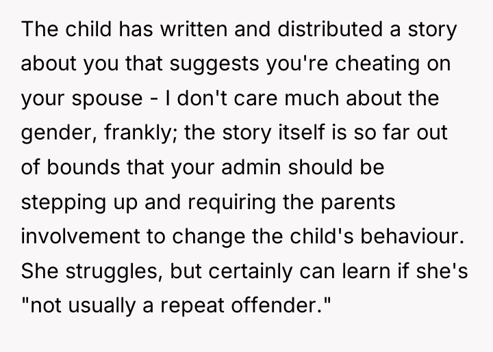 The child has written and distributed a story about you...