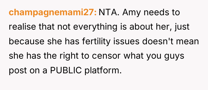 champagnemami27 NTA. Amy needs to realise that not everything is...