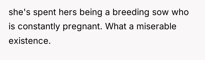 she's spent hers being a breeding sow who is constantly...