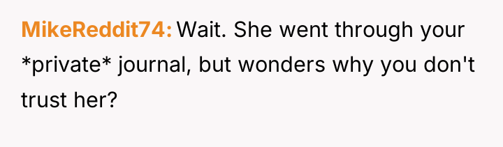 MikeReddit74 Wait. She went through your *private* journal, but wonders...