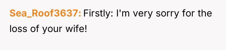 Sea_Roof3637 Firstly: I'm very sorry for the loss of your...