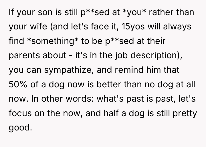 If your son is still p**sed at *you* rather than...