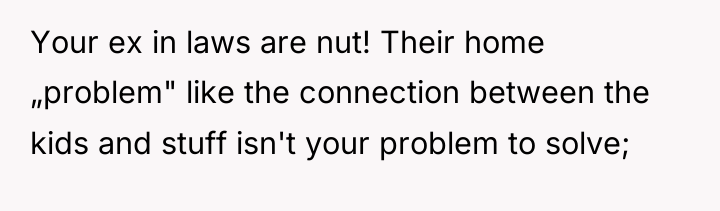 Your ex in laws are nut! Their home „problem" like...