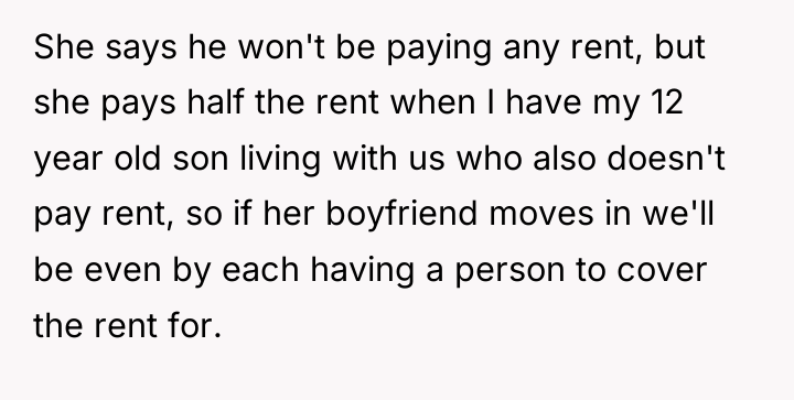 She says he won't be paying any rent, but she...