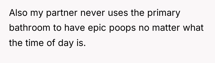 Also my partner never uses the primary bathroom to have...