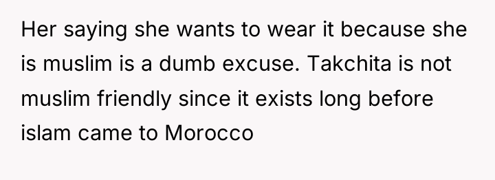 Her saying she wants to wear it because she is...