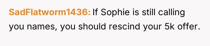 SadFlatworm1436 If Sophie is still calling you names, you should...