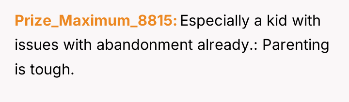 Prize_Maximum_8815 Especially a kid with issues with abandonment already.: Parenting...