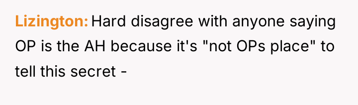 Lizington Hard disagree with anyone saying OP is the AH...