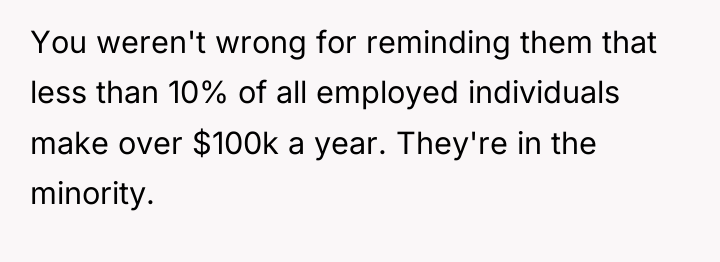 You weren't wrong for reminding them that less than 10%...