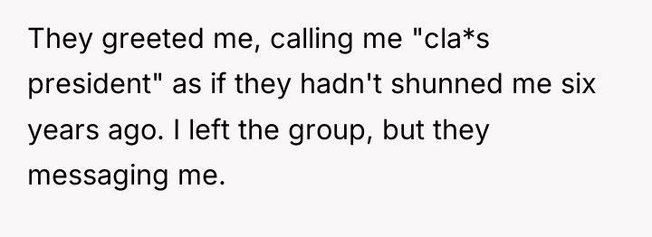 They greeted me, calling me "cla*s president" as if they...