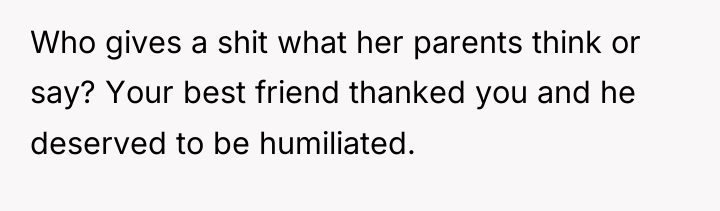 Who gives a shit what her parents think or say?...