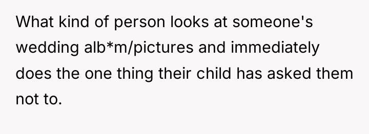 What kind of person looks at someone's wedding alb*m/pictures and...