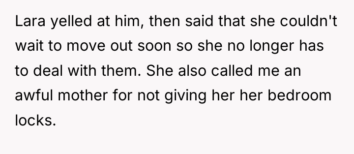 Lara yelled at him, then said that she couldn't wait...