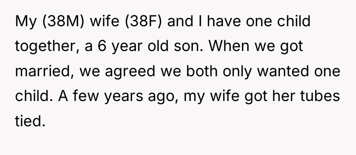 My (38M) wife (38F) and I have one child together,...
