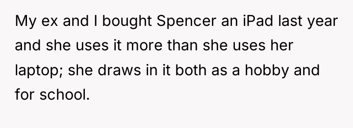 My ex and I bought Spencer an iPad last year...