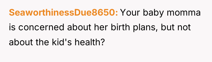 SeaworthinessDue8650 Your baby momma is concerned about her birth plans,...