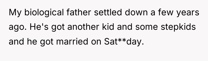 My biological father settled down a few years ago. He's...
