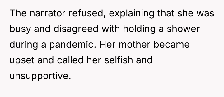 The narrator refused, explaining that she was busy and disagreed...