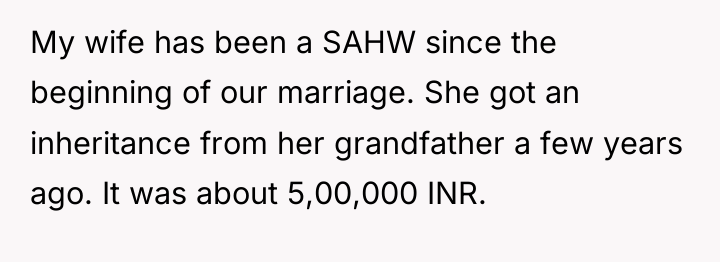 My wife has been a SAHW since the beginning of...