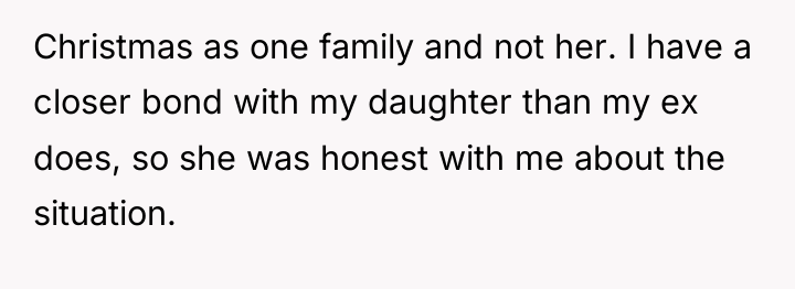 Christmas as one family and not her. I have a...