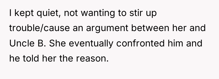 I kept quiet, not wanting to stir up trouble/cause an...