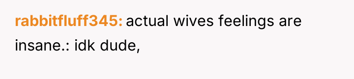 rabbitfluff345 actual wives feelings are insane.: idk dude,