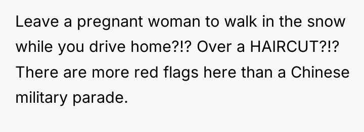 Leave a pregnant woman to walk in the snow while...