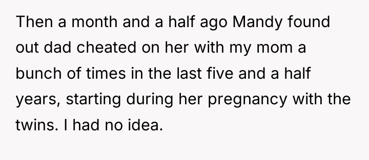 Then a month and a half ago Mandy found out...