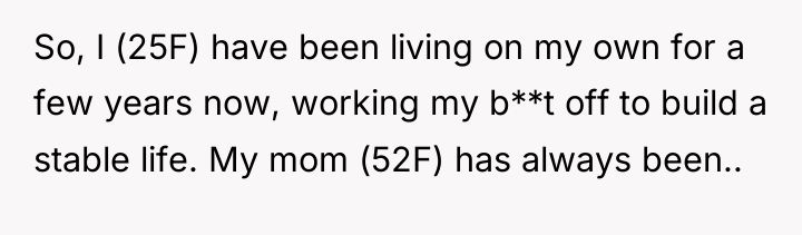 So, I (25F) have been living on my own for...