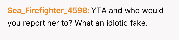 Sea_Firefighter_4598 YTA and who would you report her to? What...
