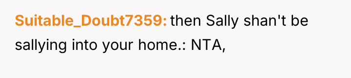 Suitable_Doubt7359 then Sally shan't be sallying into your home.: NTA,