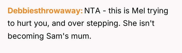 Debbiesthrowaway NTA - this is Mel trying to hurt you,...