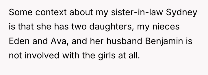 Some context about my sister-in-law Sydney is that she has...