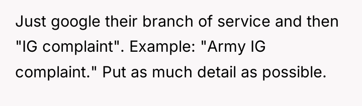Just google their branch of service and then "IG complaint"....