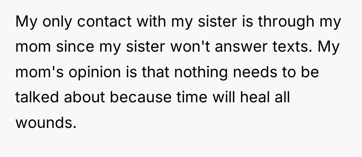 My only contact with my sister is through my mom...